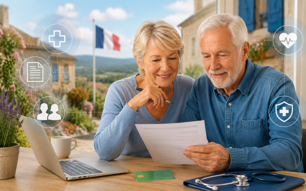 Conceptual illustration of healthcare protection and supplementary health insurance for S1 holders in France