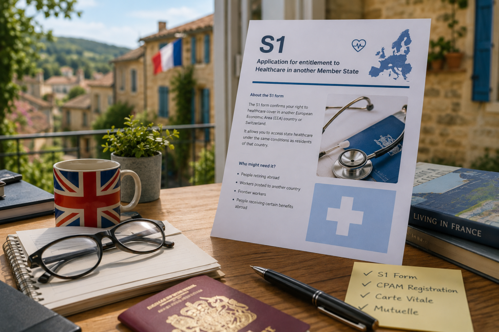 1 form and healthcare registration documents for accessing state healthcare in France through European healthcare coordination rules
