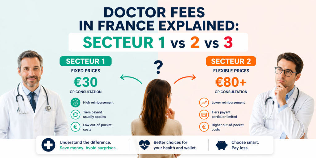Doctor sectors in France Secteur 1 vs Secteur 2 vs Secteur 3 comparison costs and fees