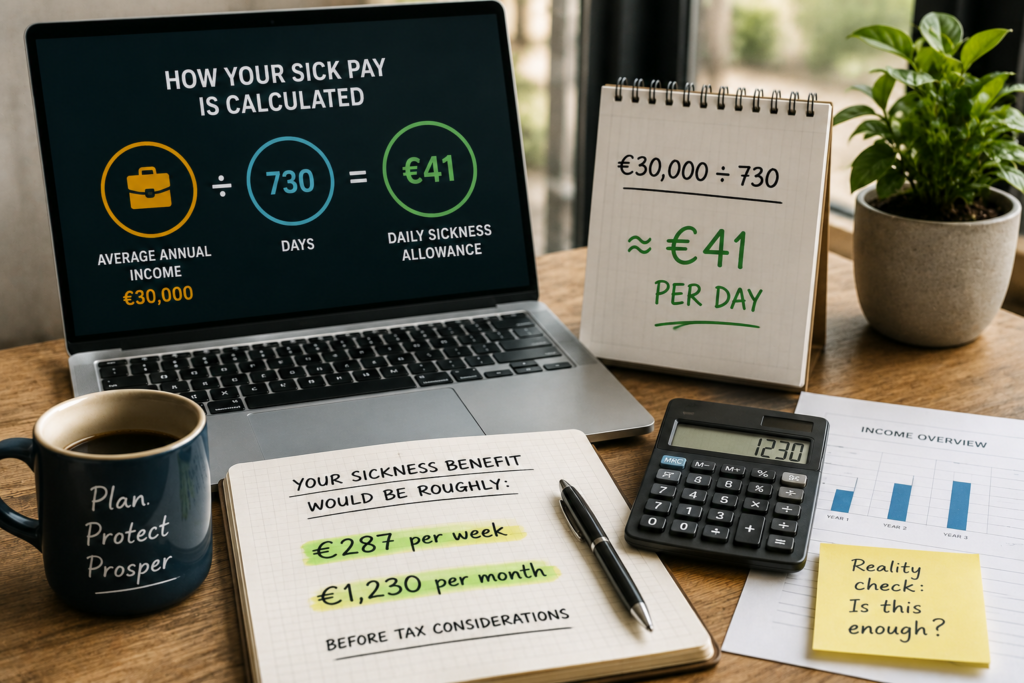 Financial planning and sickness allowance calculations for self-employed workers in France.