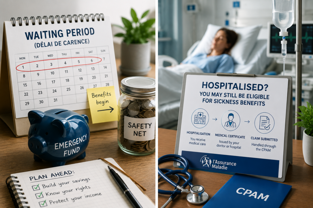Financial planning during the waiting period before French sickness benefits begin.