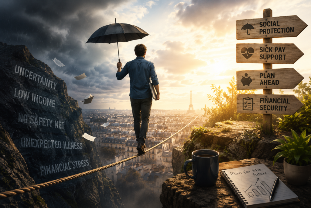 Self-employed professional planning for financial security and healthcare protection in France.