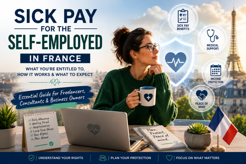 Self-employed professional in France learning about sick pay, healthcare protection and CPAM benefits.