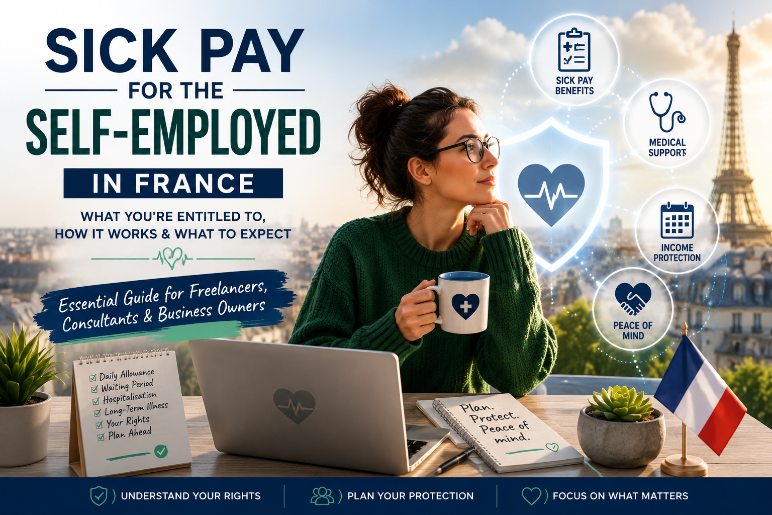 Self-employed professional in France learning about sick pay, healthcare protection and CPAM benefits.